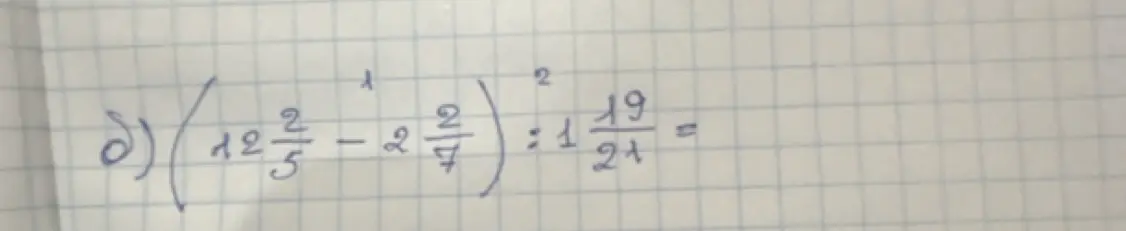 Реши пример: (12 2/5 - 2 2/7)^2 : 1 19/21 =