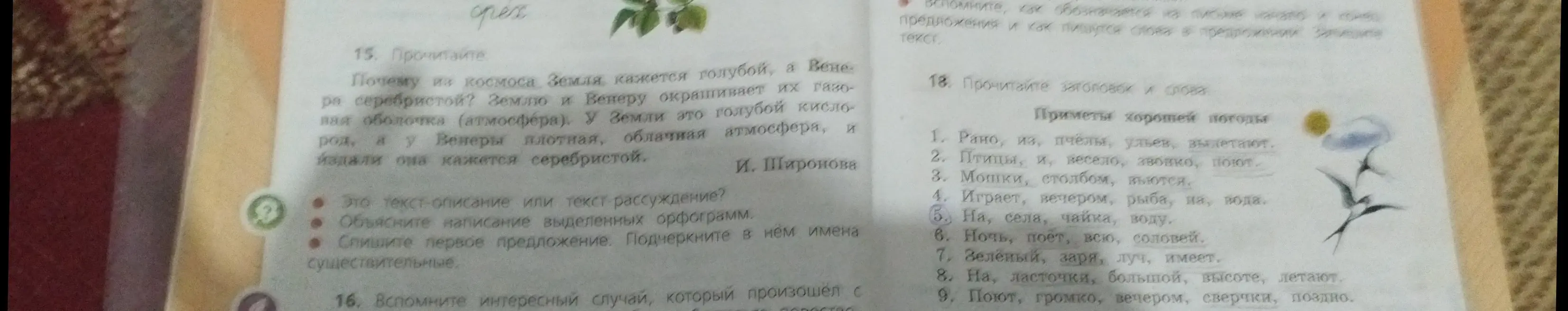 Объясни написание выделенных орфограмм и подчеркни имена существительные в первом предложении текста