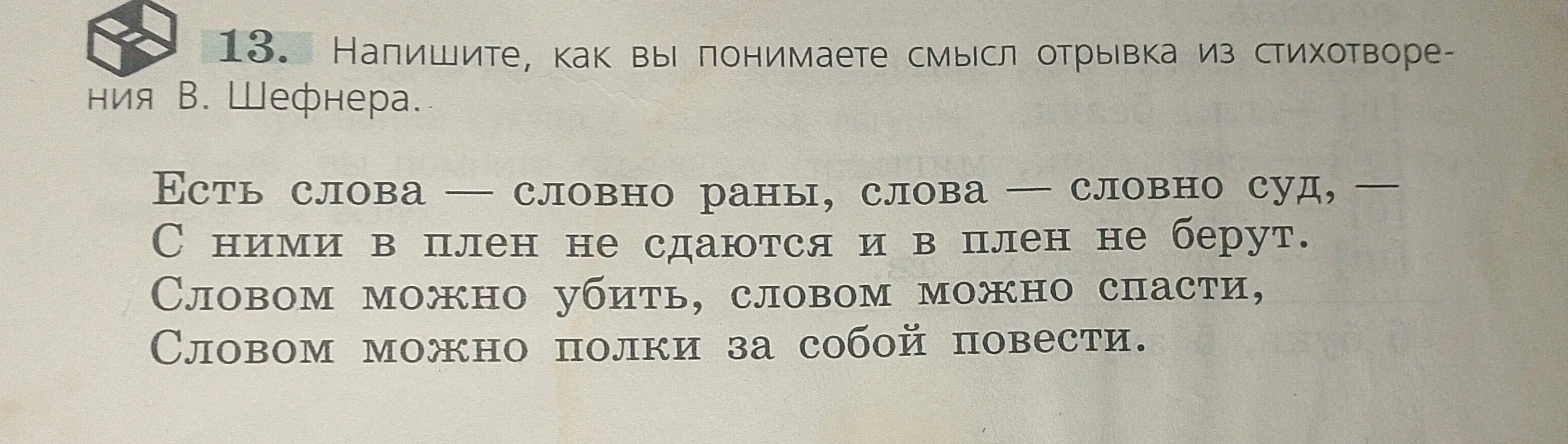 Напиши, как ты понимаешь смысл отрывка из стихотворения В. Шефнера