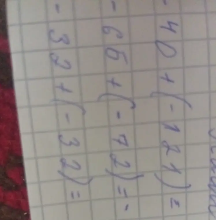 Вычисли выражения: -40+(-121)=