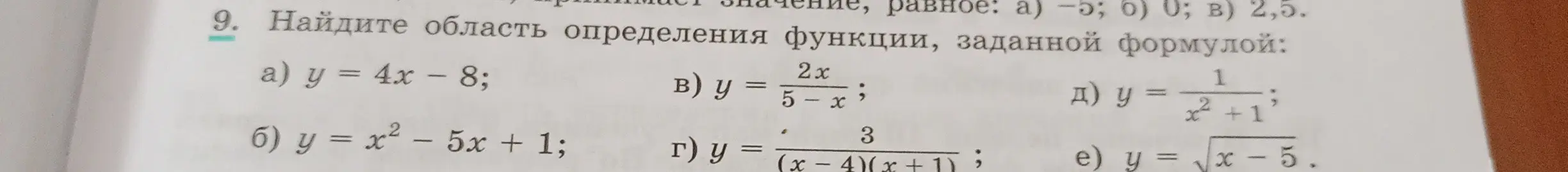 Помоги мне найти область определения функции, заданной формулой y = 4x - 8