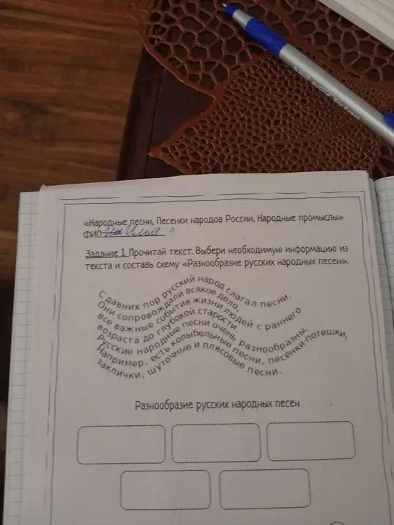 Помоги составить схему «Разнообразие русских народных песен»