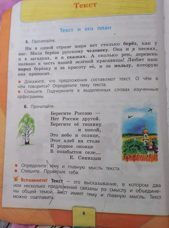 Объясни, почему предложения в задании 5 составляют текст, о чём в нём говорится и определи тему текста.