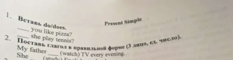Помоги мне вставить do/does в предложении 'you like pizza?'