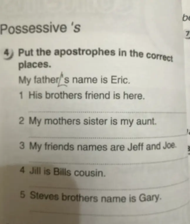 Поставь апострофы в правильные места в предложениях про possessive 's
