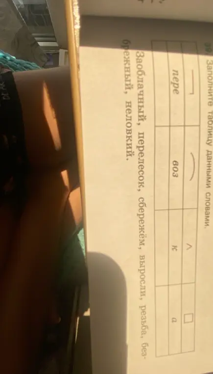 Помоги мне заполнить таблицу данными словами