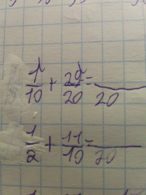 Вычисли значение выражений: 1/10 + 29/20 и 1/2 + 11/10