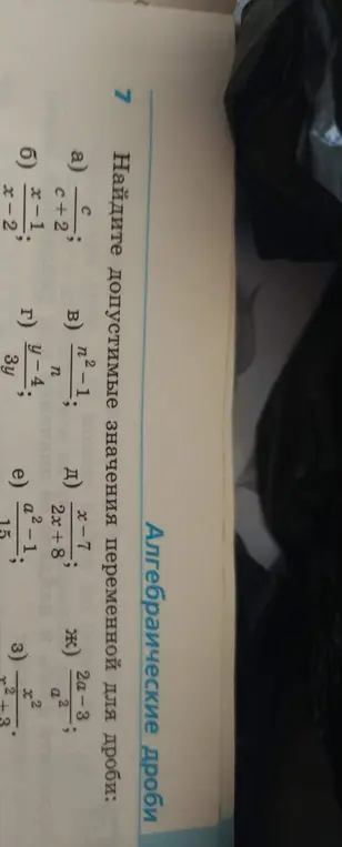 Объясни, как найти допустимые значения переменной для дроби c / (c + 2)