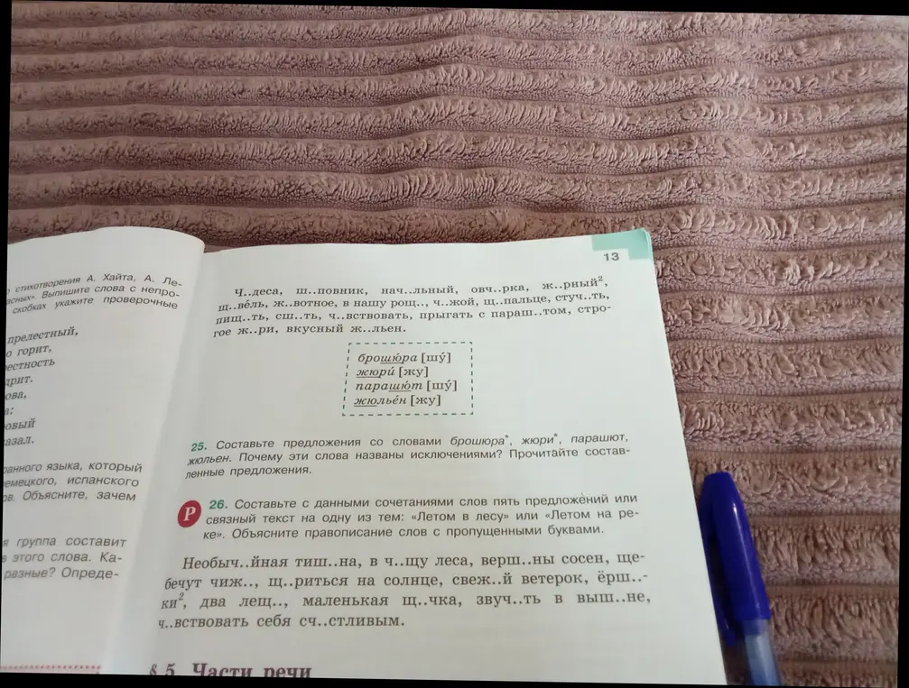Составь предложения со словами брошюра, жюри, парашют, жюльен.