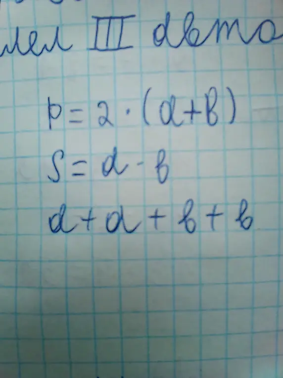 Объясни и упрости математические выражения: p=2*(a+b), S=d-f, d + a + b + b