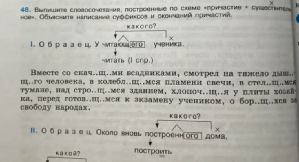Выпиши словосочетания, построенные по схеме «причастие + существительное».