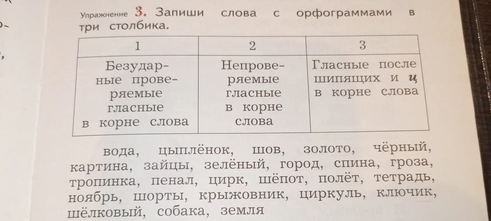 Предложи распределить слова по столбикам в зависимости от орфограмм в корне слова