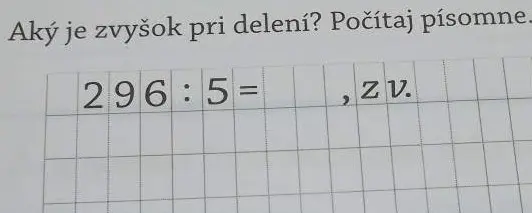 Как столбиком разделить 296 на 5 и найти остаток?