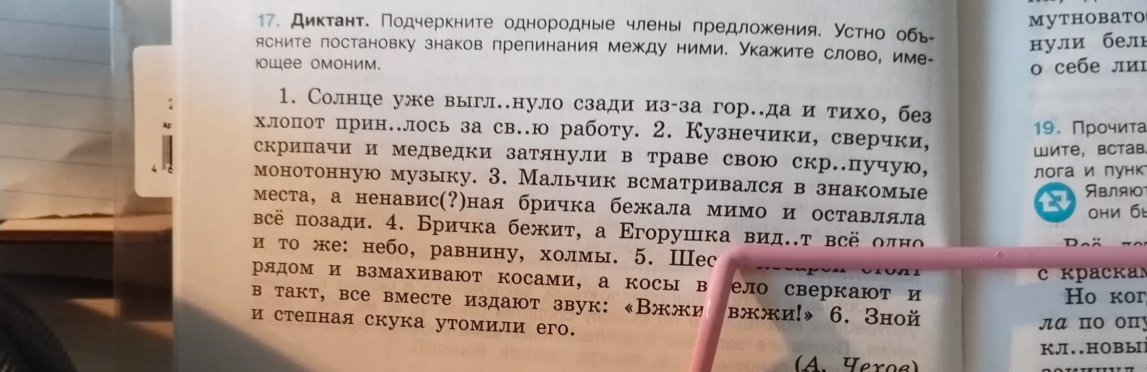 Подчеркни однородные члены предложения в диктанте
