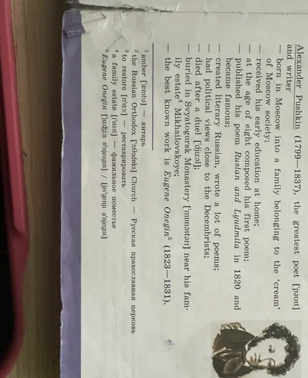 Укажи значения слов из текста про А.С. Пушкина
