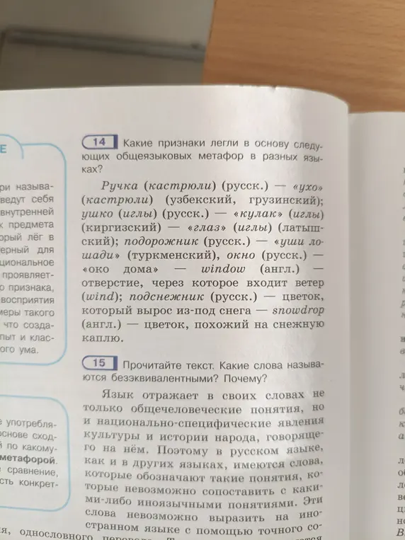 Какие признаки лежат в основе следующих общеязыковых метафор в разных языках?
