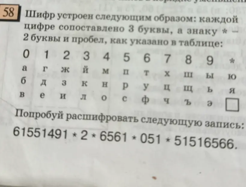 Можешь ли ты расшифровать запись с использованием предоставленной таблицы?