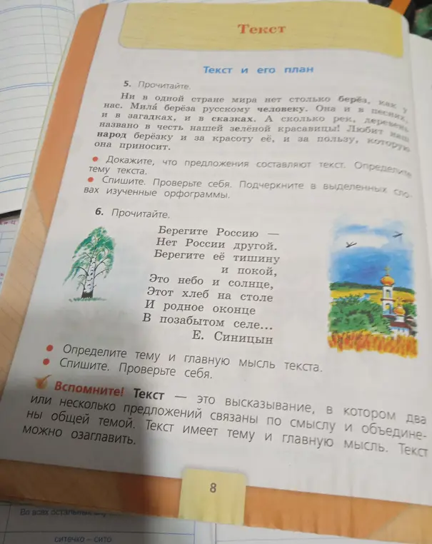 Объясни, как доказать, что предложения составляют текст и определи тему текста про берёзу.
