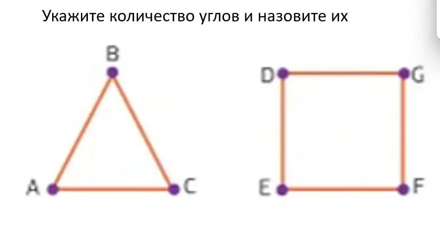 Укажи количество углов и назови их