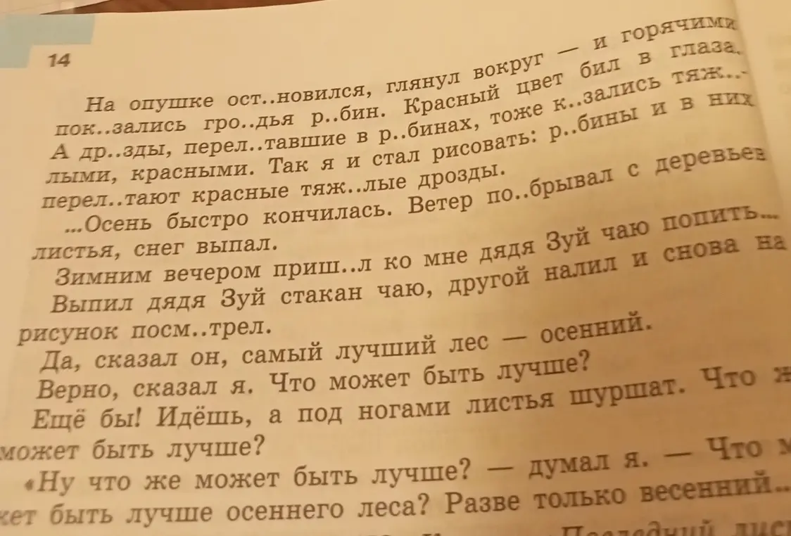 Вставь пропущенные буквы в слова в тексте