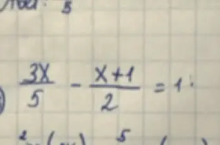 Реши уравнение (3x)/5 - (x+1)/2 = 1