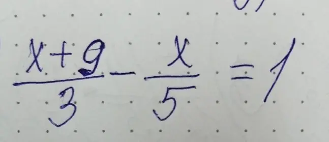 Реши уравнение (x+9)/3 - x/5 = 1