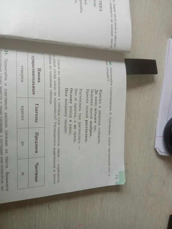 Помоги распределить выделенные в тексте слова по колонкам таблицы.