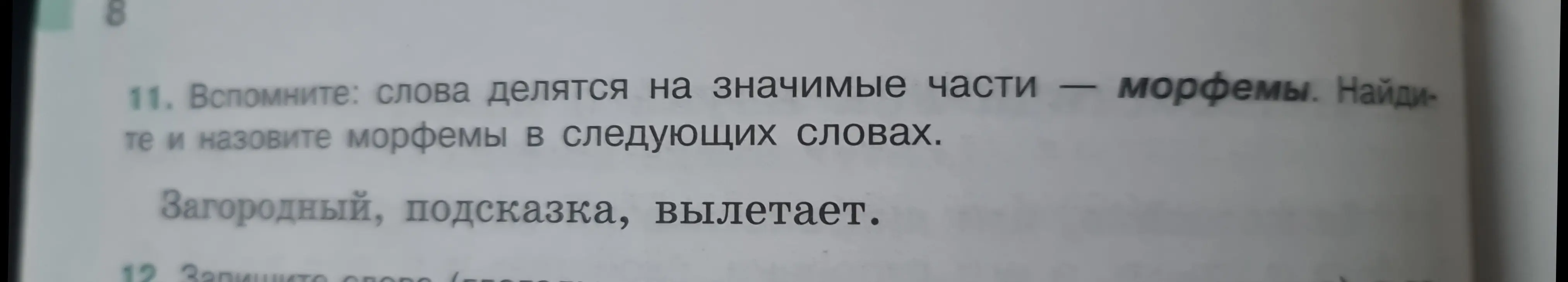 Ты просишь найти и назвать морфемы в словах "Загородный, подсказка, вылетает"