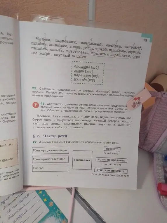 Используя схему, сформулируй определения частей речи