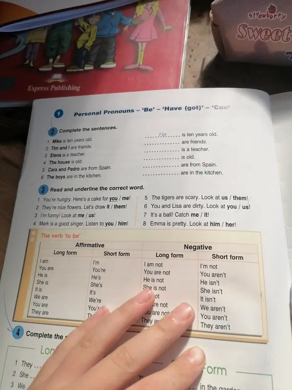 Помоги мне выполнить упражнение 2: Complete the sentences и упражнение 3: Read and underline the correct word.