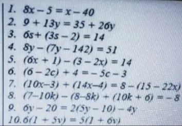 Ты просишь решить уравнения: 8x - 5 = x - 40
