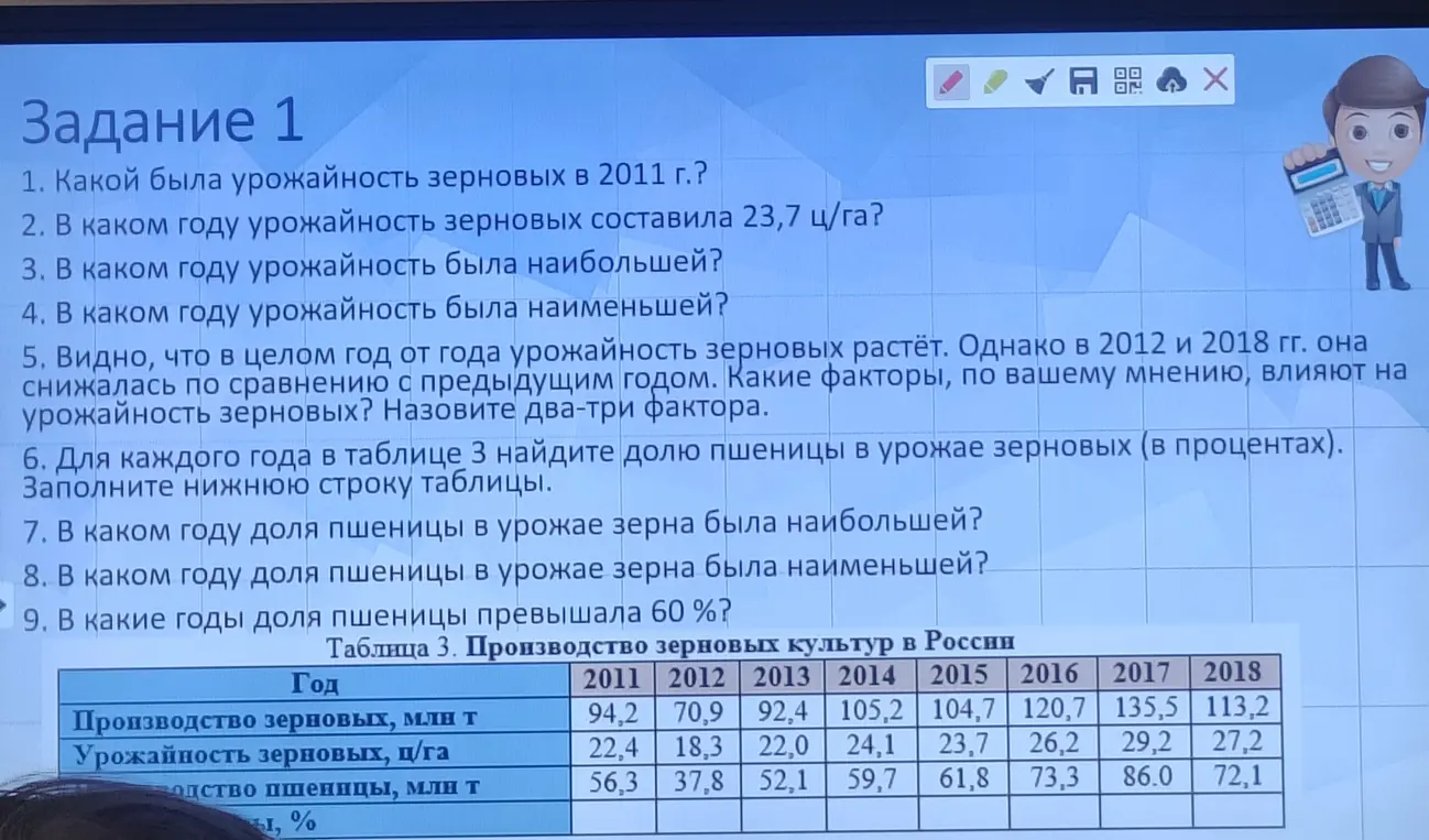 Ты просишь определить урожайность зерновых в 2011 году, в каком году урожайность зерновых составила 23,7 ц/га и ответить на другие вопросы по таблице.