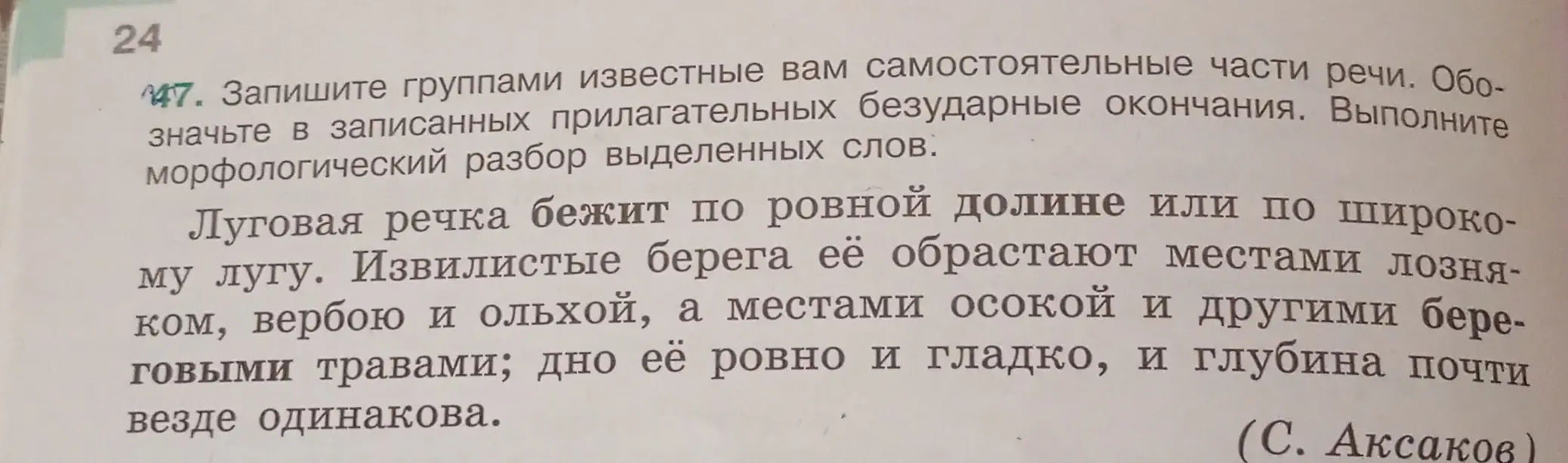 Запиши группами известные вам самостоятельные части речи из текста. Обозначь безударные окончания прилагательных. Выполни морфологический разбор выделенных слов.