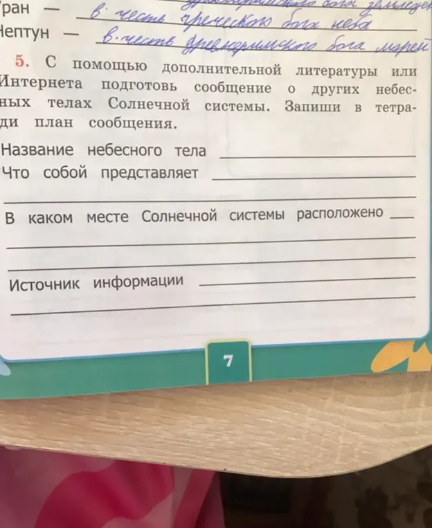 Составь план сообщения о других небесных телах Солнечной системы