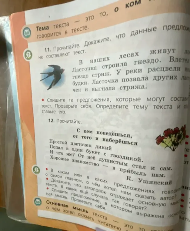 Объясни, почему данные предложения не составляют текст и в чем основная мысль текста в задании 12