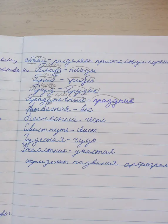 Ты просишь меня определить корень в словах: объём, разделяет, плод, плоды, гриб, грибы, пруд, прудик, празднечный, праздник, отвесная, вес, честный, честь, свистнуть, свист, чудесная, чудо, участник, участие.