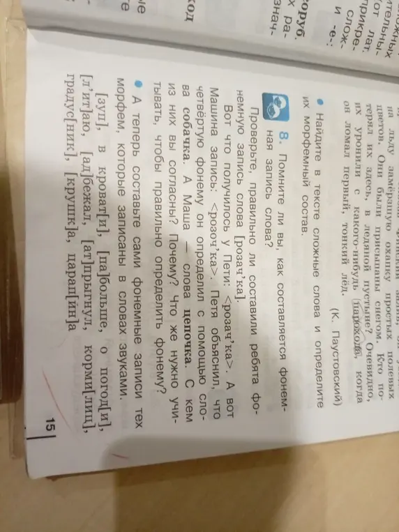 Найди в тексте сложные слова и определи их морфемный состав.