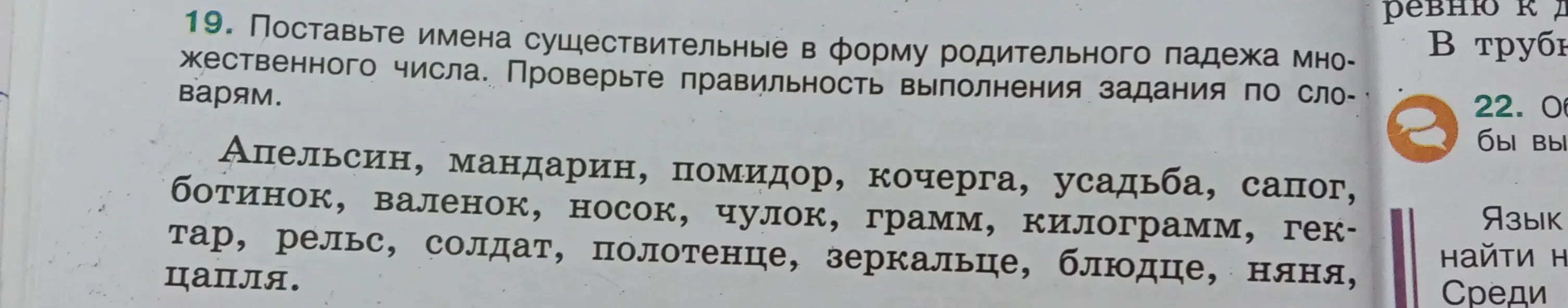 Поставь имена существительные в форму родительного падежа множественного числа.