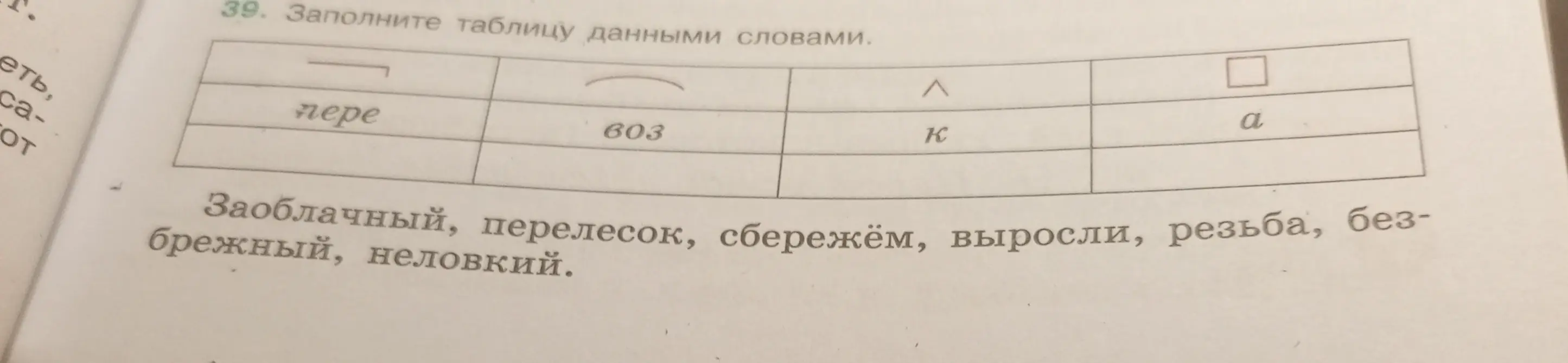 Предложи заполнить таблицу словами с данными приставками