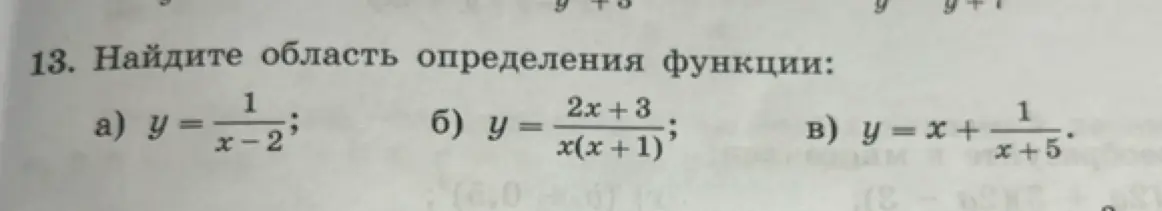 Помоги мне найти область определения функции: a) y = 1/(x-2)