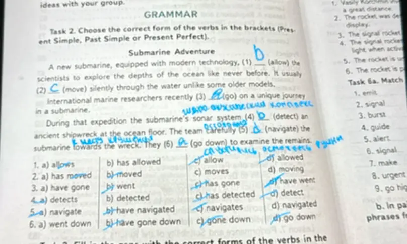 Выбери правильную форму глагола в скобках (Present Simple, Past Simple или Present Perfect) в задании 2 под буквой a