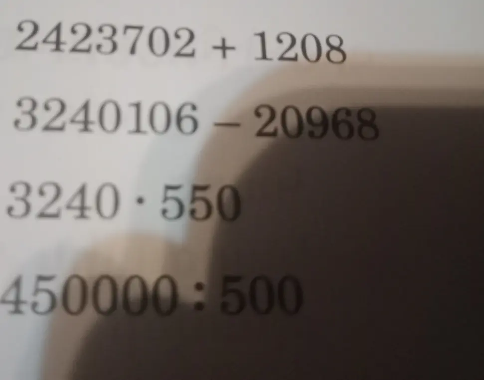 Помоги решить примеры: 2423702 + 1208