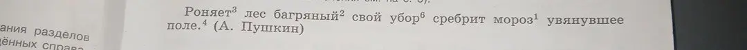 Выполни синтаксический разбор предложения 'Роняет лес багряный свой убор сребрит мороз увянувшее поле'
