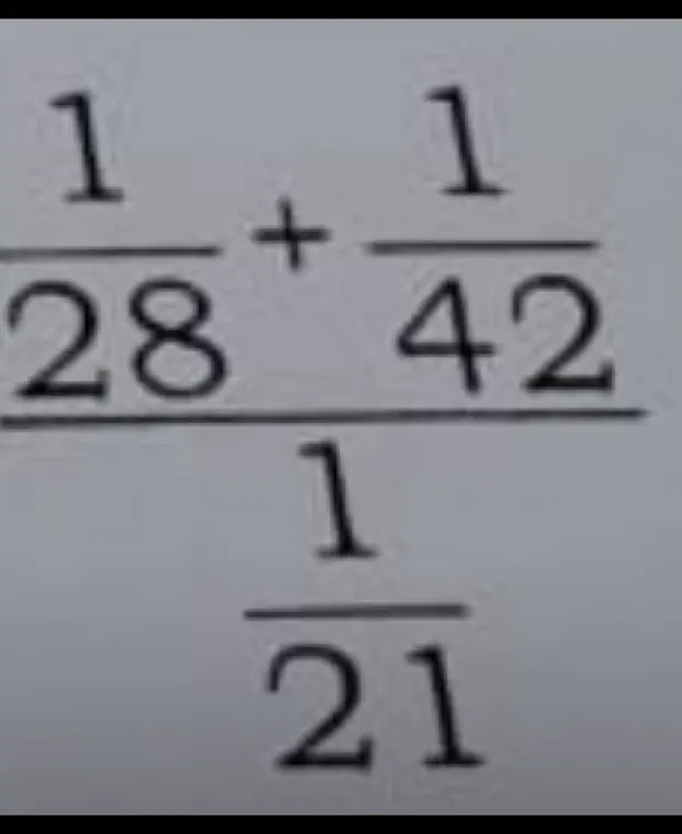Помоги решить пример (1/28 + 1/42) / (1/21)