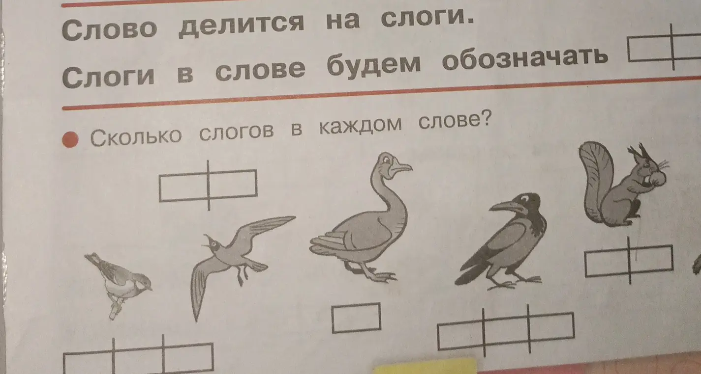 Определи количество слогов в каждом слове (названии картинок)