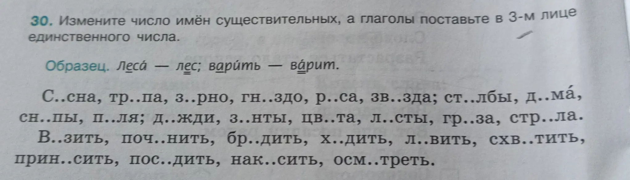 Измени число имён существительных, а глаголы поставь в 3-м лице единственного числа