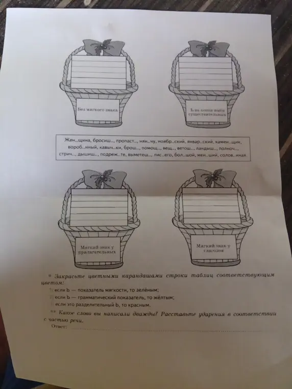 Как правильно расставить мягкие знаки в словах и распределить их по категориям?
