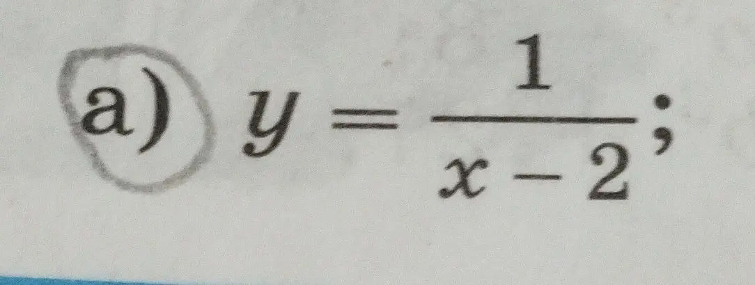Тебе нужно определить, какие значения может принимать x в уравнении y = 1/(x-2)