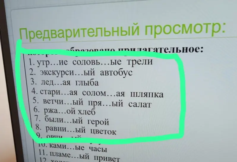 Помоги вставить пропущенные буквы в словах в упражнении про прилагательные.