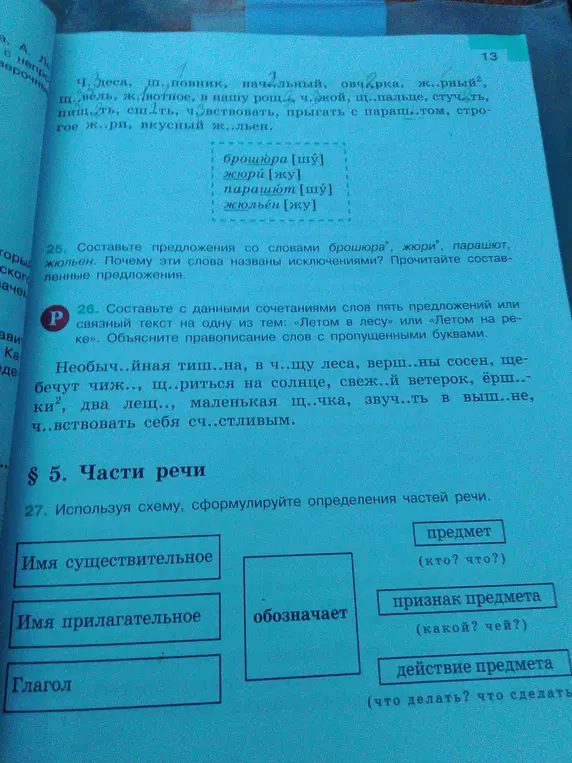 Сформулируй определения частей речи, используя схему